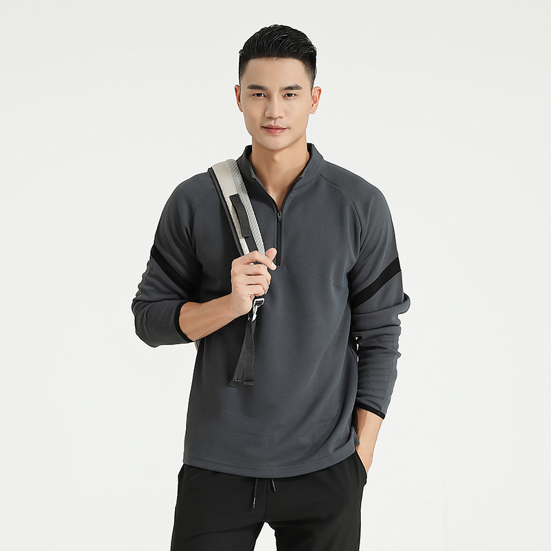 Otoño transfronterizo Deportes de los hombres media cremallera soporte collar manga larga running fitness de secado rápido transpirable suelta más tamaño camiseta
