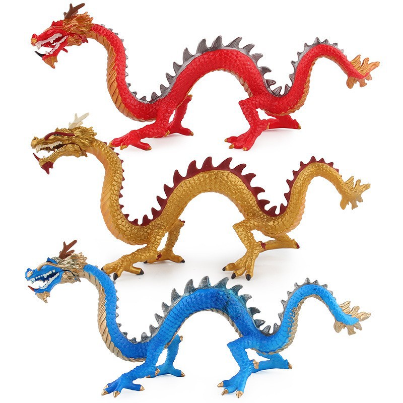 Modelo animal de simulación sólida transfronteriza de dragón chino oriental de la bestia auspiciosa de cinco patas de plata modelo de ornamentación de dragón azul