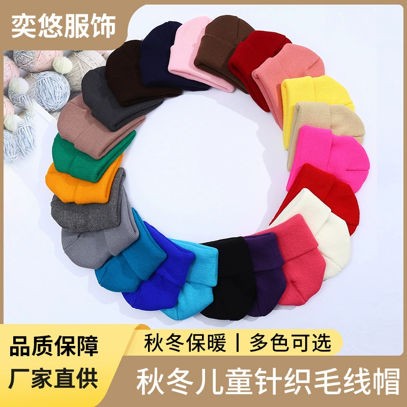Осенняя и зимняя детская вязаная шерстяная шапка наружная защита от холода и ветра сплошная цветная конфетная шапка для защиты уха теплая шапка оптом