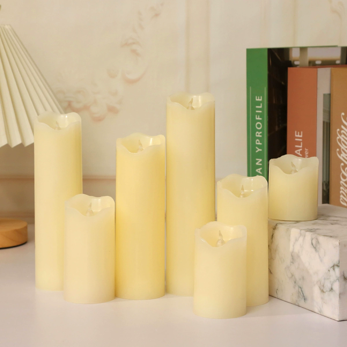 Paraffin Electronic Candle, Flickering LED Flame, CR2032 Battery, Multiple Heights