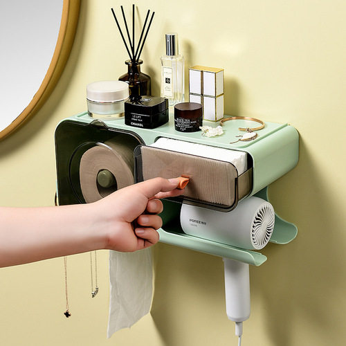 Face towel storage box wall-mounted disposable face towel storage rack bathroom facial tissue hair dryer storage rack