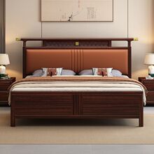新中式乌金木实木床真皮软包1.8米主卧大床现代轻奢1.5米储物婚床