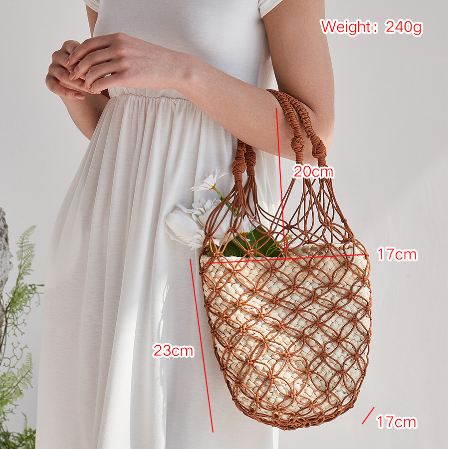 Women's Large Straw Geometric Vacation Weave Bucket Open Handbag display picture 1