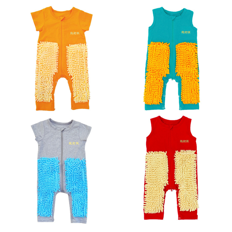 Short-sleeved sleeveless 9-point pants mop man baby crawling clothes baby mopping crawling clothes one-piece clothes summer clothes to wipe the floor Short-sleeved sleeveless 9-point pants mop man baby crawling clothes baby mopping crawling clothes one-piece clothes summer clothes to wipe the floor