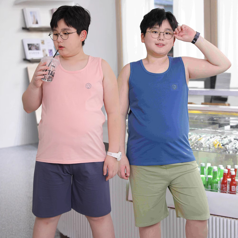 25 Summer Thin Fat Children's Vest Loose Children's Baby Boys Combed Cotton Sleeveless Boys Plus Fat Plus Size Inner Wear