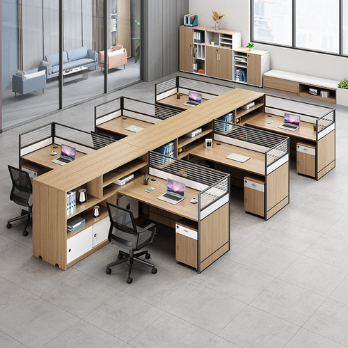 Office desk and chair set, minimalist modern three-person office desk, office finance room screen office desk