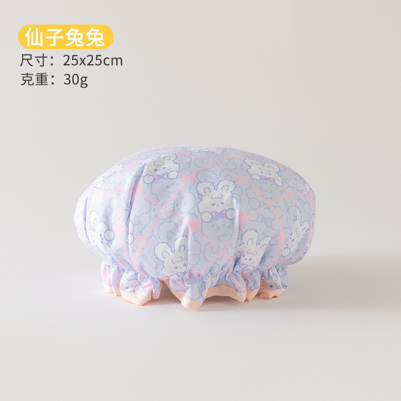 亚马逊双层浴帽女成人卡通防水加厚洗澡卡通洗头帽淋浴帽批发|undefined