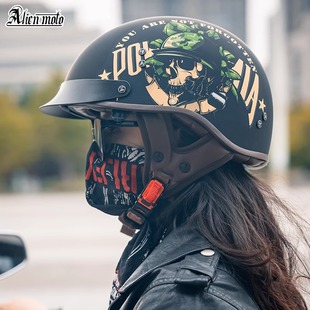 Retro helmet GB 3C certification Harley half helmet scoop helmet carbon fiber summer men's and women's electric motorcycle locomotive American