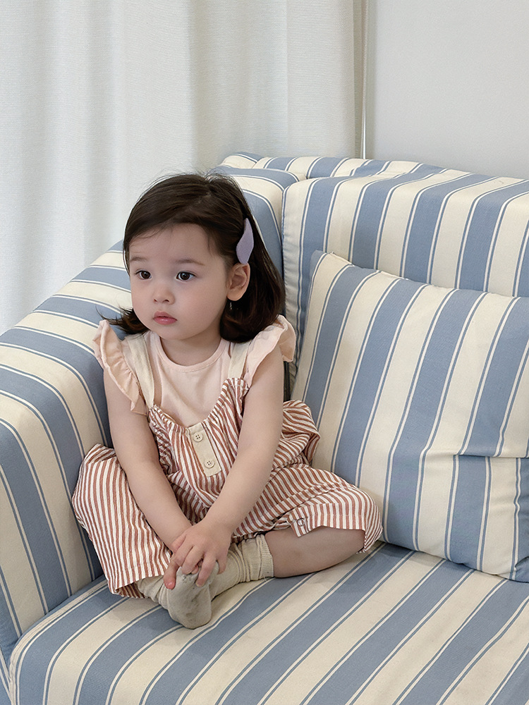 赤ちゃん服外出夏服女の子韓国版子供服子供夏モデル赤ちゃんtシャツストライプサスペンダーロンパース