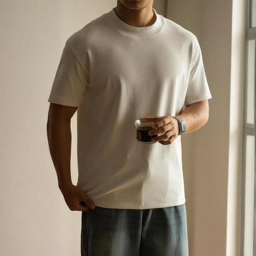 New Japanese Pure Cotton Heavyweight Crew Neck T-Shirt for Men and Women - Summer Casual Loose Short Sleeve Base Shirt