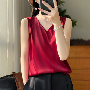 Summer New Acetic Acid Satin Camisole Women's V-neck Top Outer Wear Loose plus size Women's Clothing Summer