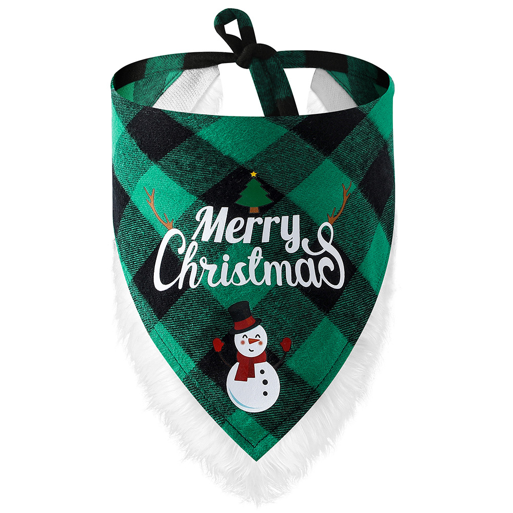 Fábrica transfronteriza nueva Navidad algodón Plaid británico mascota triángulo bufanda perro bufanda Navidad mascota