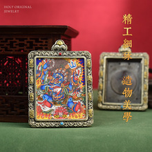 原创复古白铜嘎乌盒吊坠 祥韵金轮唐卡方形挂坠配饰批发唐卡吊坠