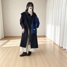 2026秋冬新款巾裹领羊毛呢外套女加长款宽松大衣双面毛呢通勤高级