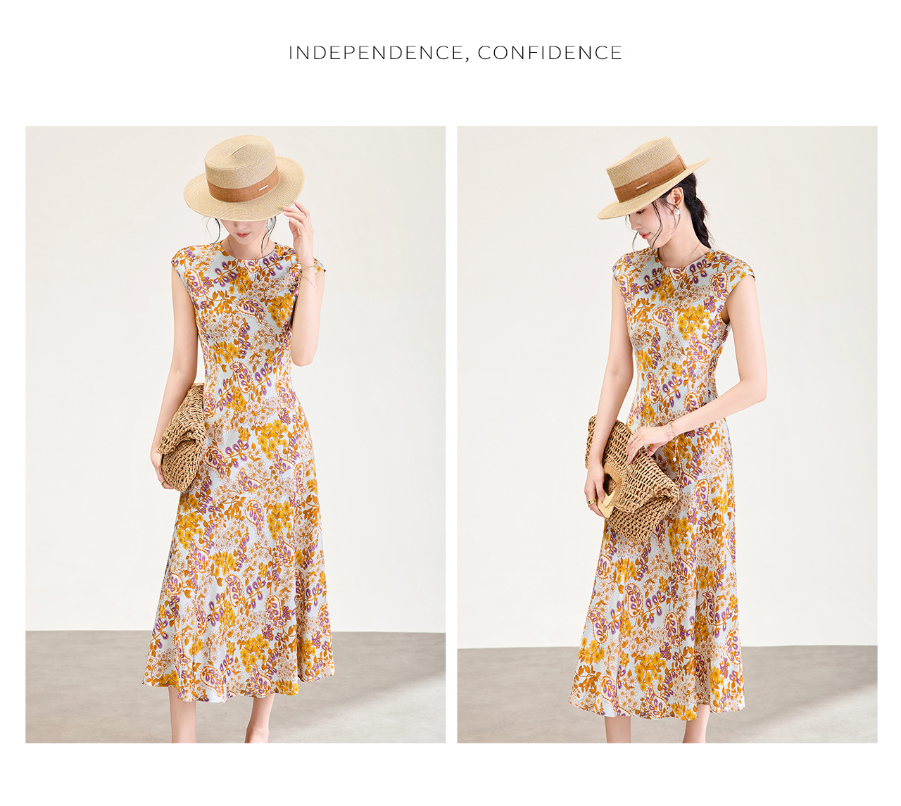 Đầm maxi nữ thắt eo họa tiết hoa vintage phong cách Pháp — màu cam chi tiết 15
