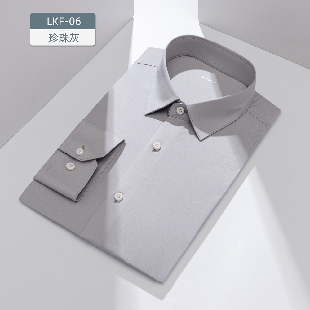 Camisas personalizadas privadas de seda de jade de alta calidad de algodón de punto de cuatro lados para hombres de manga larga 100 camisas de alta elasticidad
