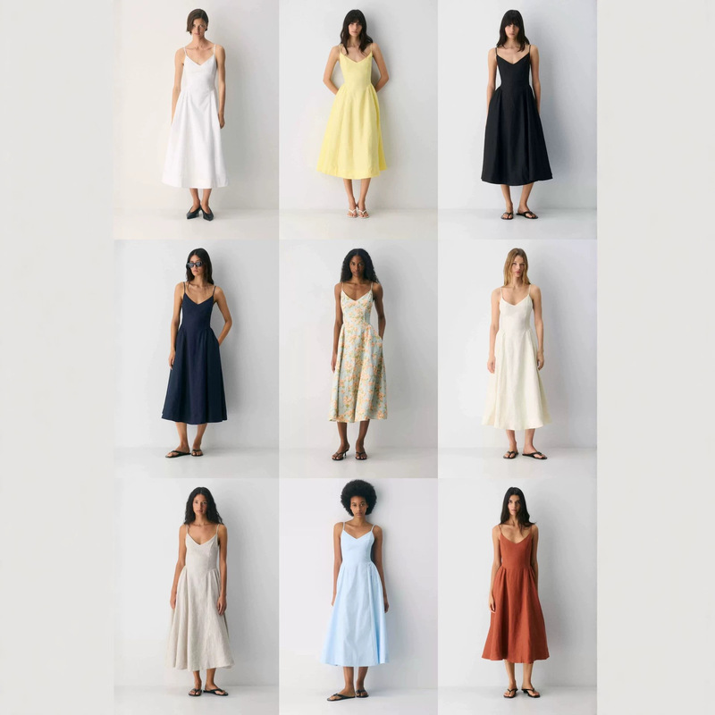 aritzia simple camisole dress for women, summer mid-length V-neck waist-cinching slimming elegant dress