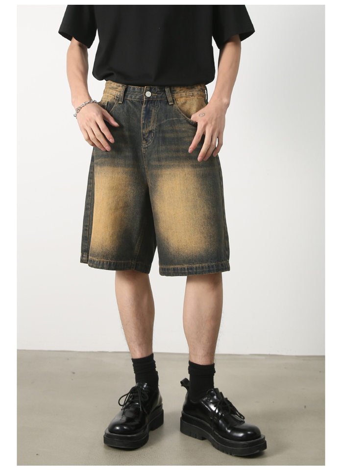 Quần short nam denim họa tiết rằn ri phong cách công sở đi biển — Màu trắng, Màu đen, Màu đất gỉ sét, Ngụy trang màu mơ chi tiết 26