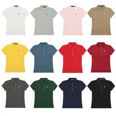 2025SS新型RL戦馬小標刺繍カジュアルシンプル五粒ボタンpoloシャツ半袖女性サポート代発