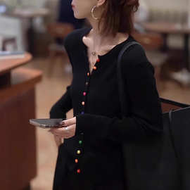 重磅早秋2025新款黑色针织开衫长袖小众洋气女装高级感上衣潮