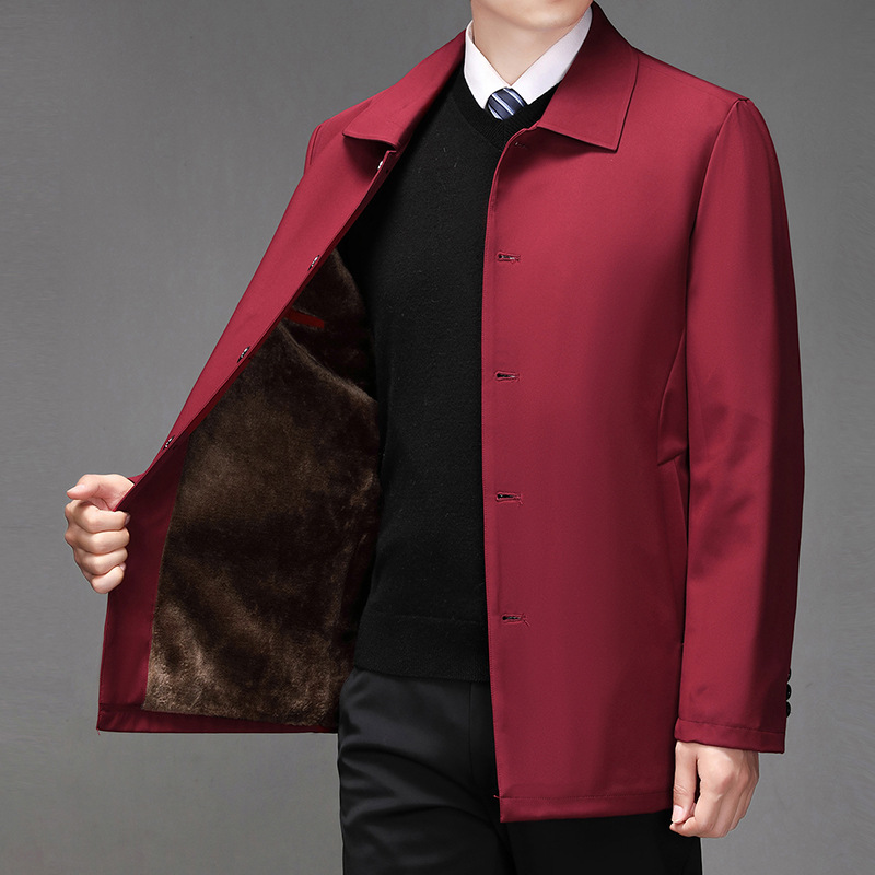 Chaqueta de hombre con forro polar grueso para otoño e invierno, abrigo cálido de cuello vuelto con botones, estilo casual de negocios, talla grande para hombre.