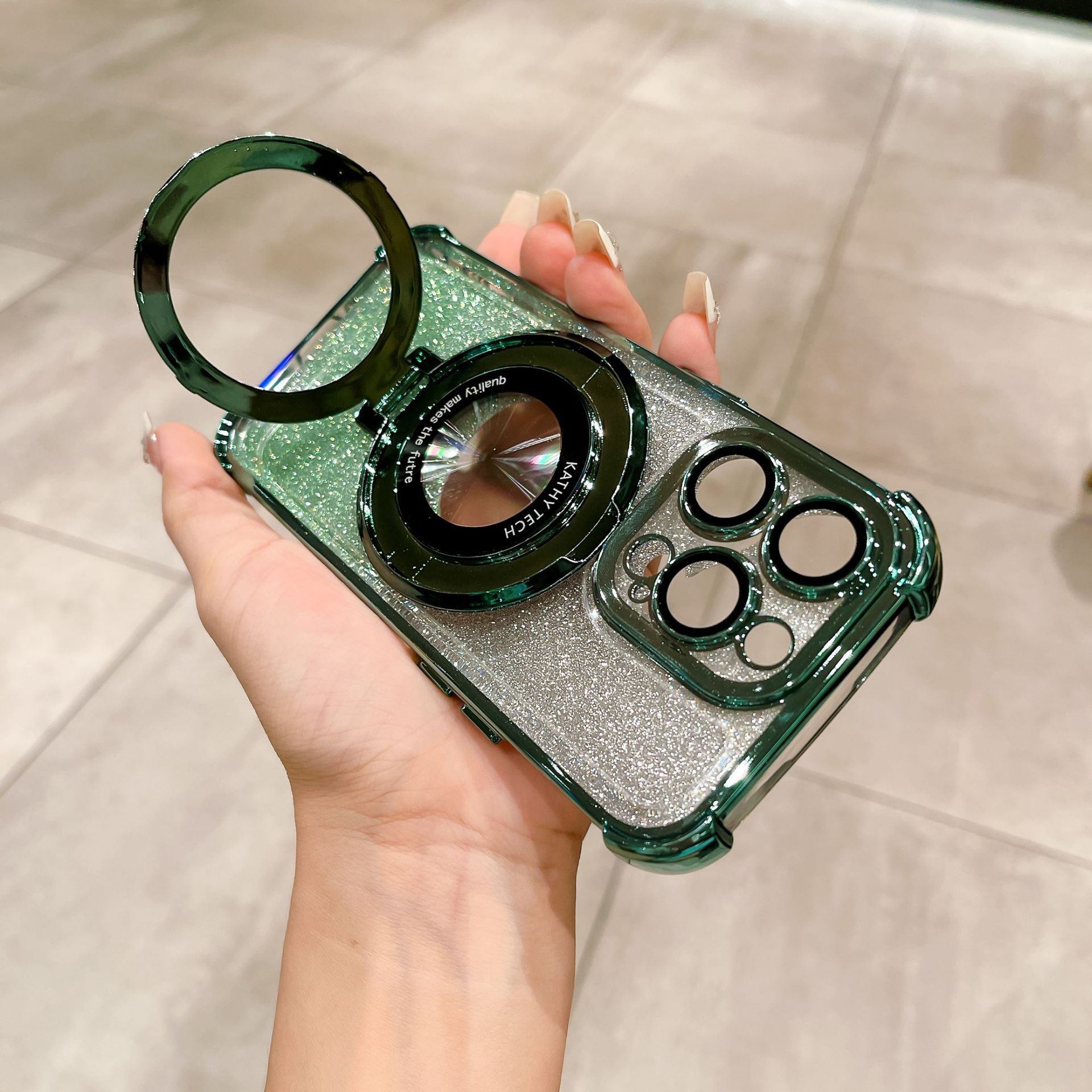 Soporte Magnético para Lupa Compatible con Funda para iPhone 17 PRO, Funda Anti-Caídas con Cuatro Esquinas de Protección y Purpurina para Apple 16