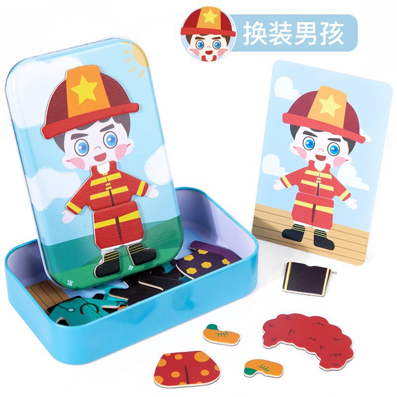 Juguetes educativos magnéticos de madera para el desarrollo de la primera infancia, rompecabezas para niños, figuras que cambian de cara, juegos de simulación, imanes para disfrazarse.