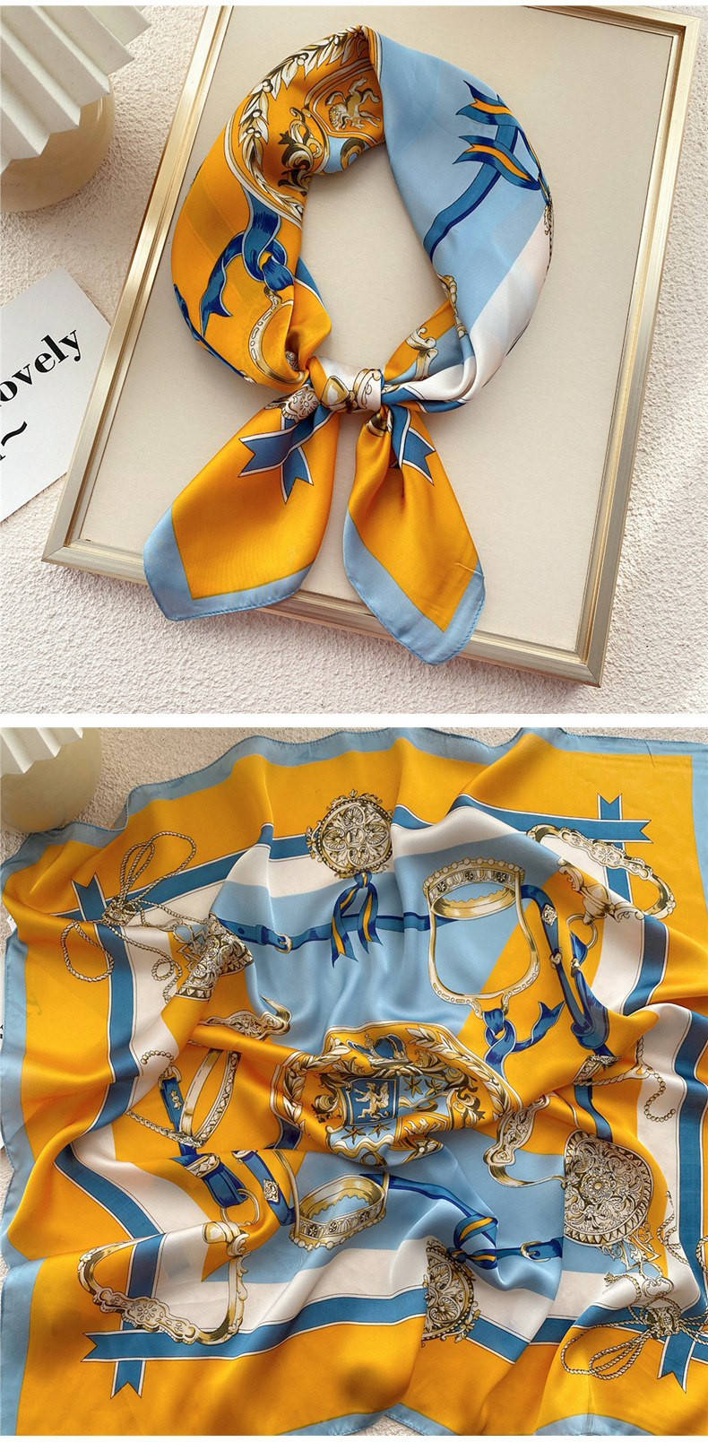 Mode Kleine Dünne Quadratische Handtuch Silk Schal Haar Band Für Frauen 70*70 display picture 5