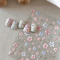 エンボスフラワーネイルアートステッカーパウダーブルーファンタジー油絵桜ネイルステッカーオールマッチシンプルリボン蝶ステッカー