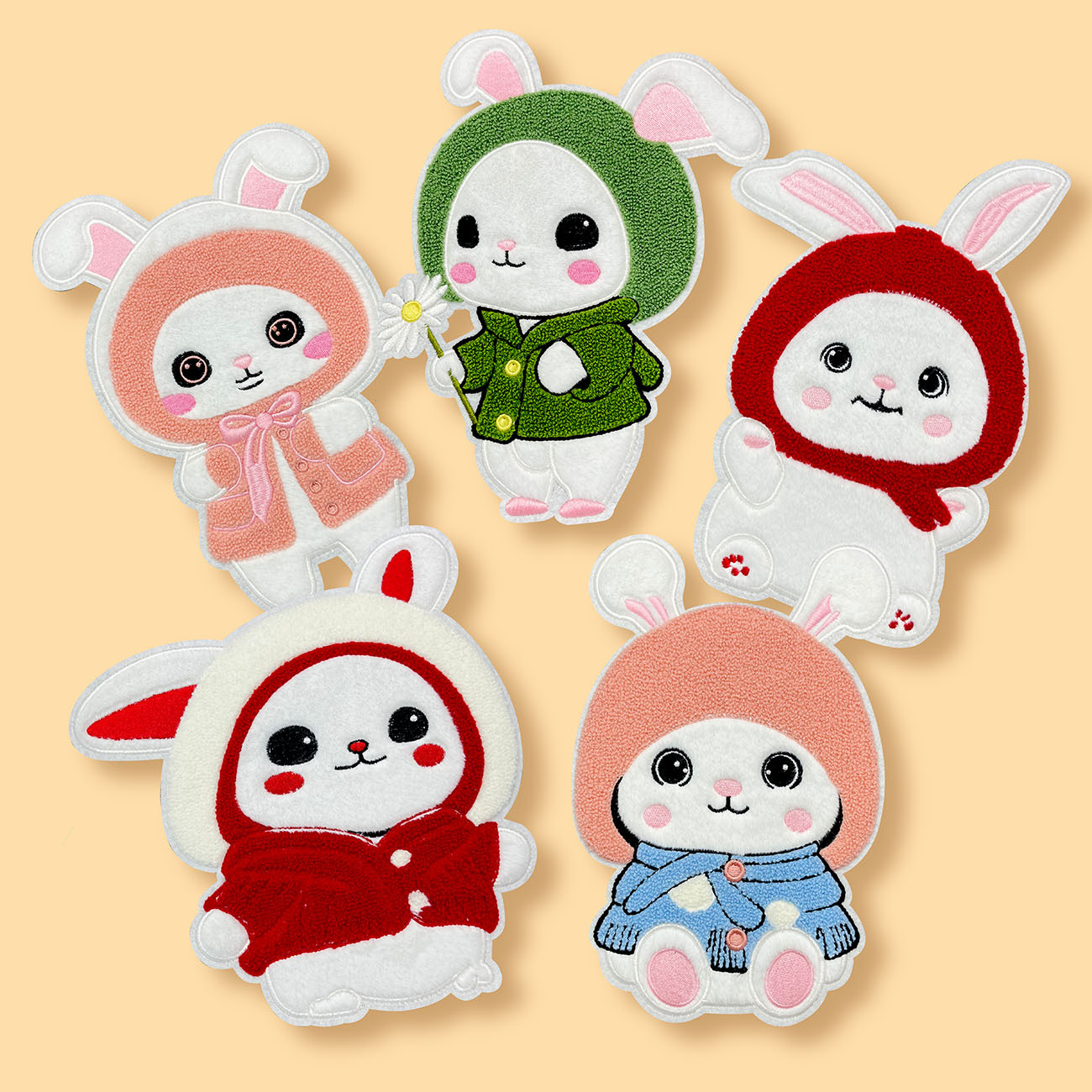 毛绒兔子布贴刺绣卡通可爱兔子儿童服装配饰毛衣胸前布贴diy兔子