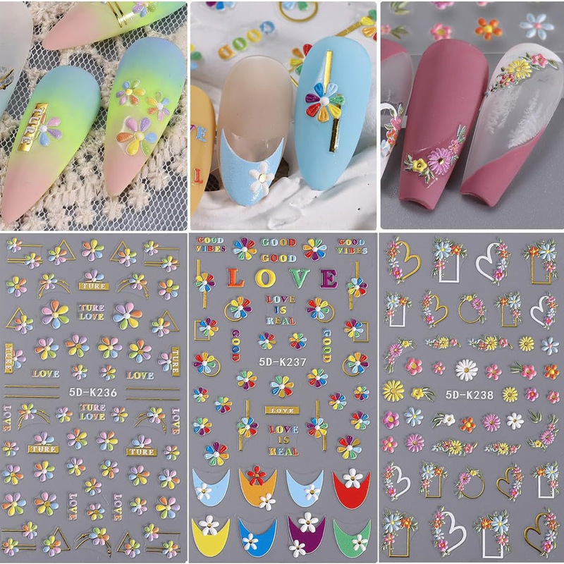 Cross-border 5D three-dimensional daisy nail sticker 5D embossed flower nail art sticker
