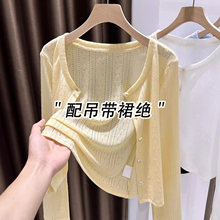 仅用于产品展示勿拍-黄色多巴胺穿搭镂空针织防晒开衫女夏海边沙