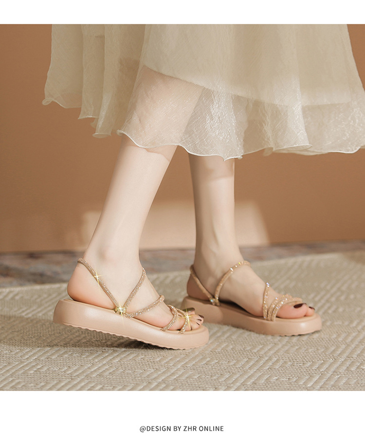 Sandal đính đá nữ đế thấp lấp lánh phong cách Tây, dễ phối đồ — BK110 màu bạc chi tiết 15