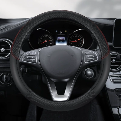All Seasons Leather Embossed Environmentally – Steering wheel cover - embossed-black-cross-border-high-quality-round-38cm