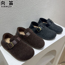 牛皮版全包毛呢勃肯鞋女加绒保暖羊羔毛毛鞋一脚蹬两穿棉鞋豆豆鞋