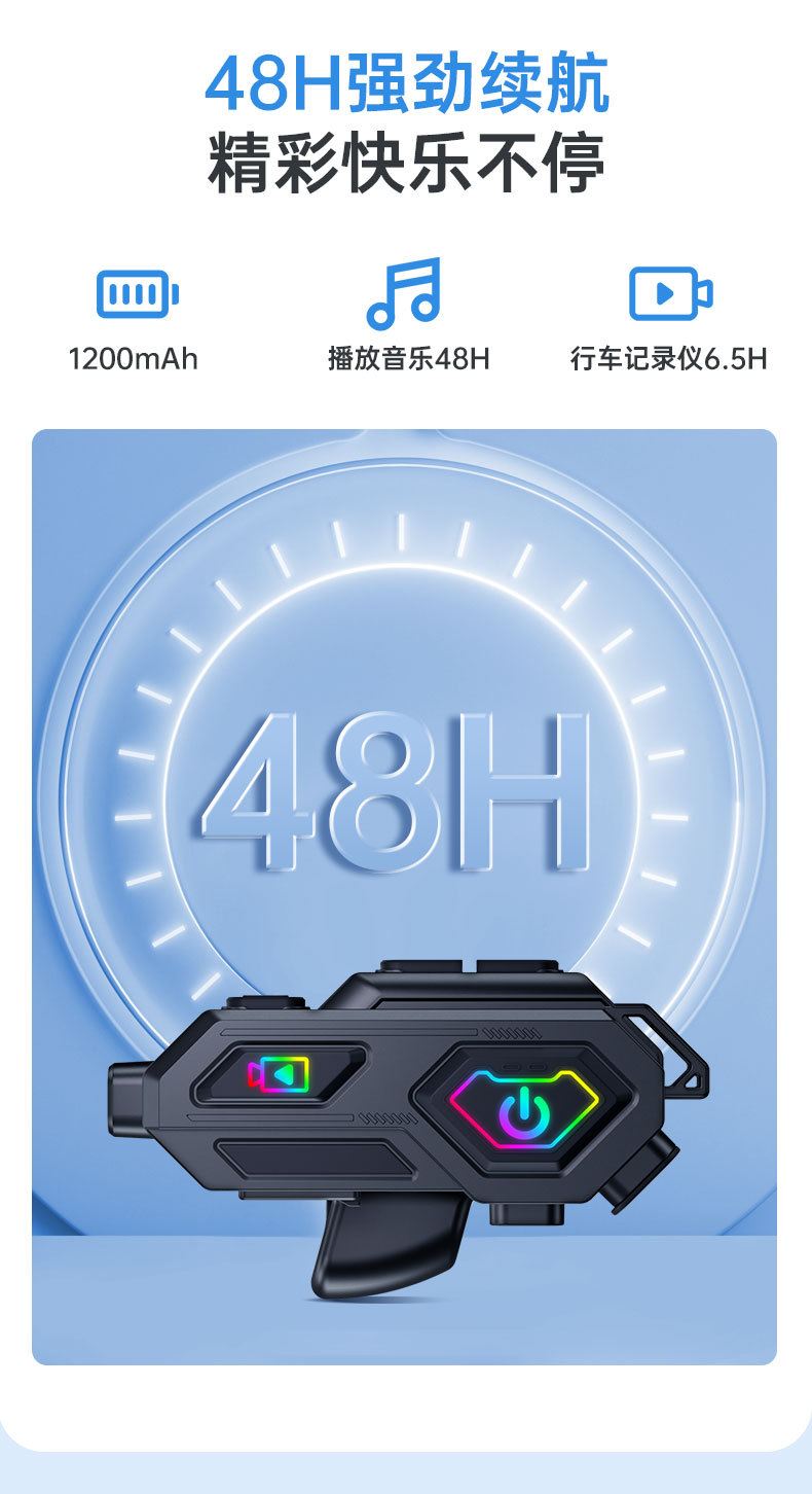 Cross-Border Supply Motorcycle Helmet Bluetooth Headset 5.3 Hd Camera for Riding and Photography, Dual Intercom Helmet Earpiece