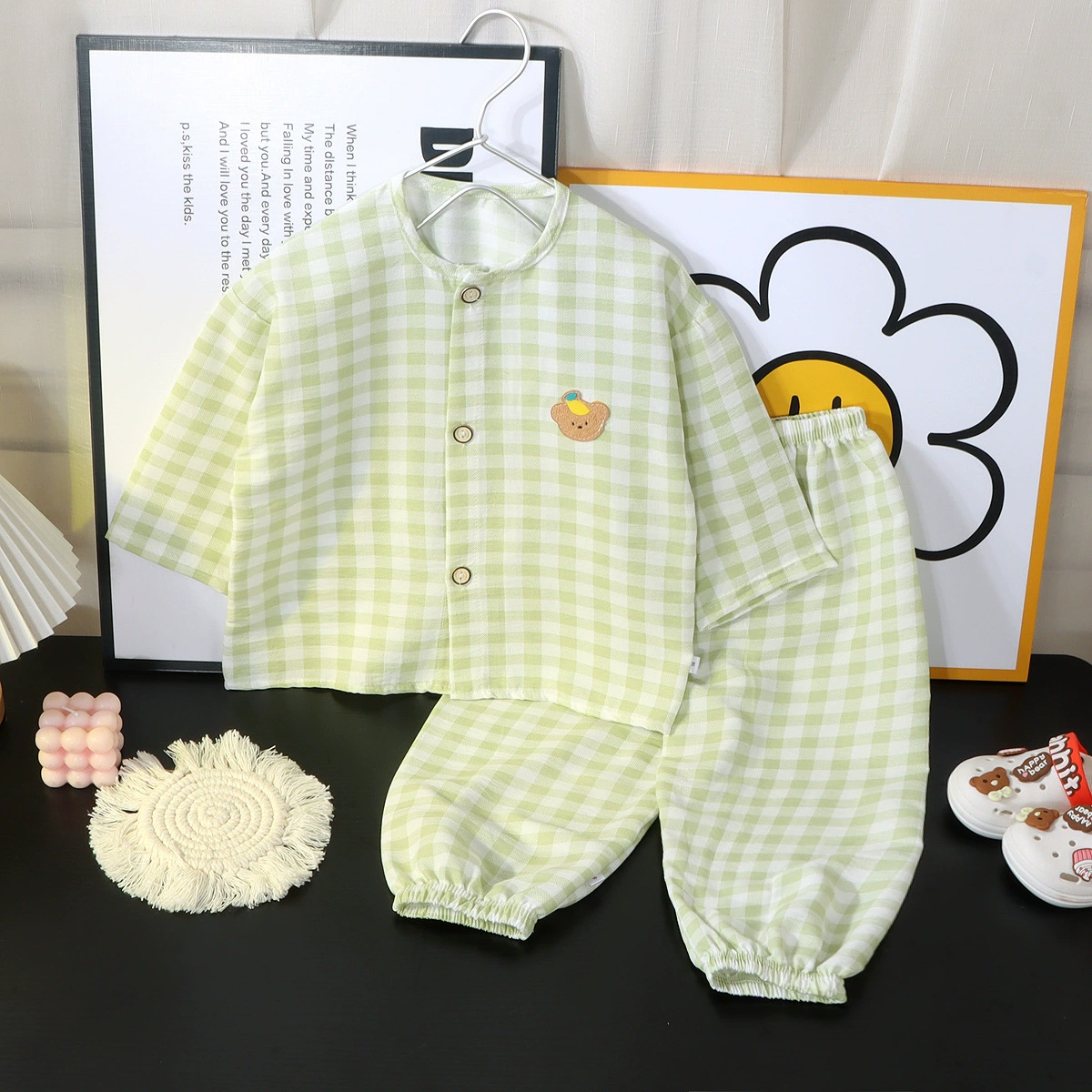 Children's Plaid Pajama Set, Unisex Summer–Autumn, Multi-Size 80–150 cm, 4 Colors