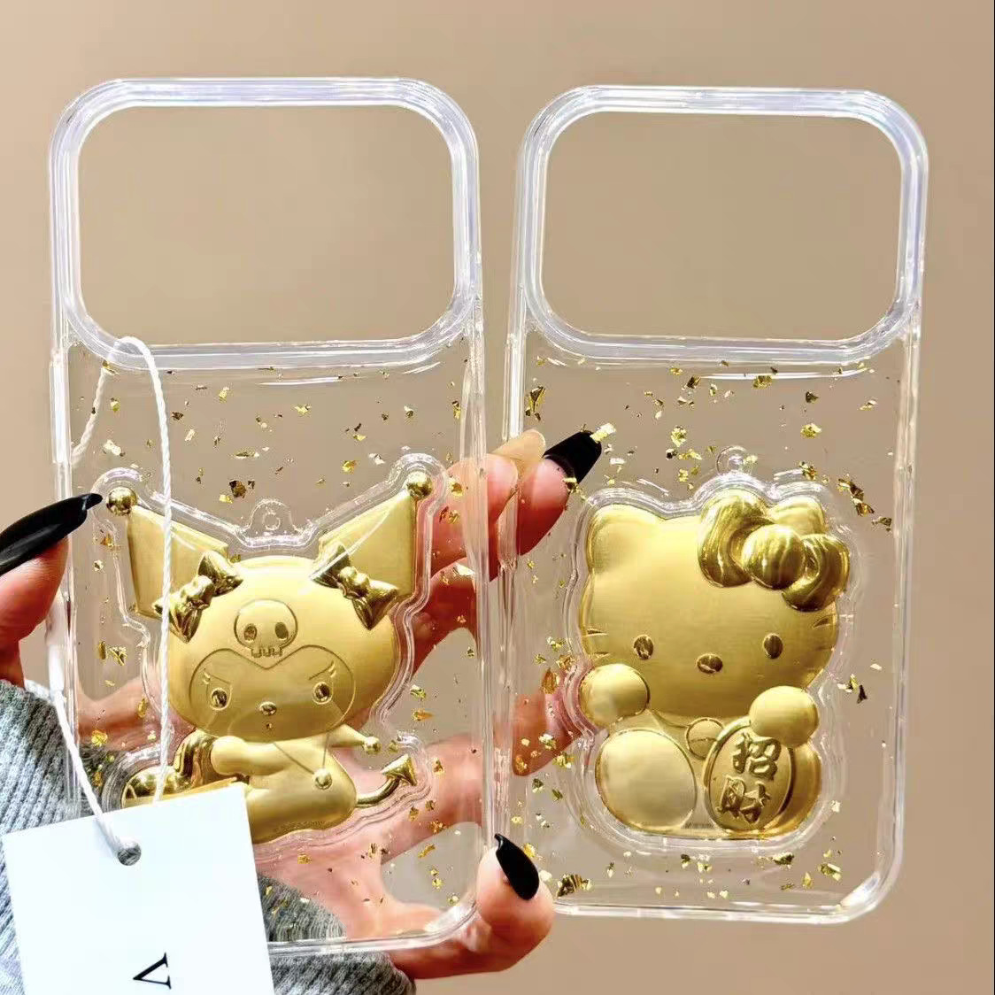 Glue Gold Foil Kuromi/Kt Cat Suitable for Iphone17Pm Mobile Phone Case 16Pm Lucky 15Pro New Year