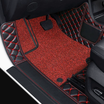 Universal Foot Pad the Main and Passenger Seats, Special - main-driver-double-layer-black-red-line-black-and-red-silk-circle