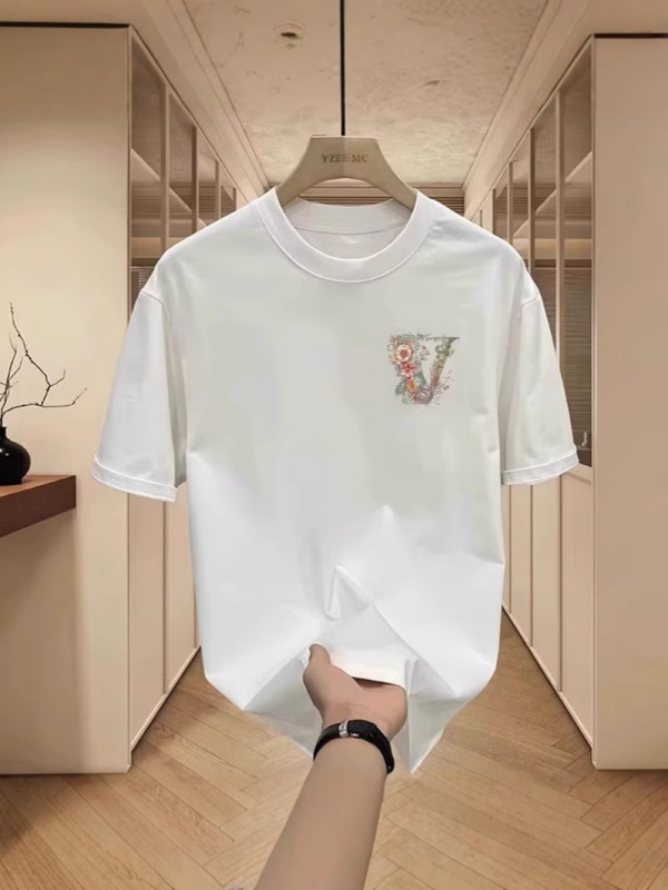 高級ファッション半袖tシャツ男性2025年夏の新型ゆるいカジュアル服男性用丸襟tシャツ|undefined