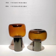 轻奢现代创意金属圆筒+玻璃花瓶设计插花餐厅桌面装饰摆件