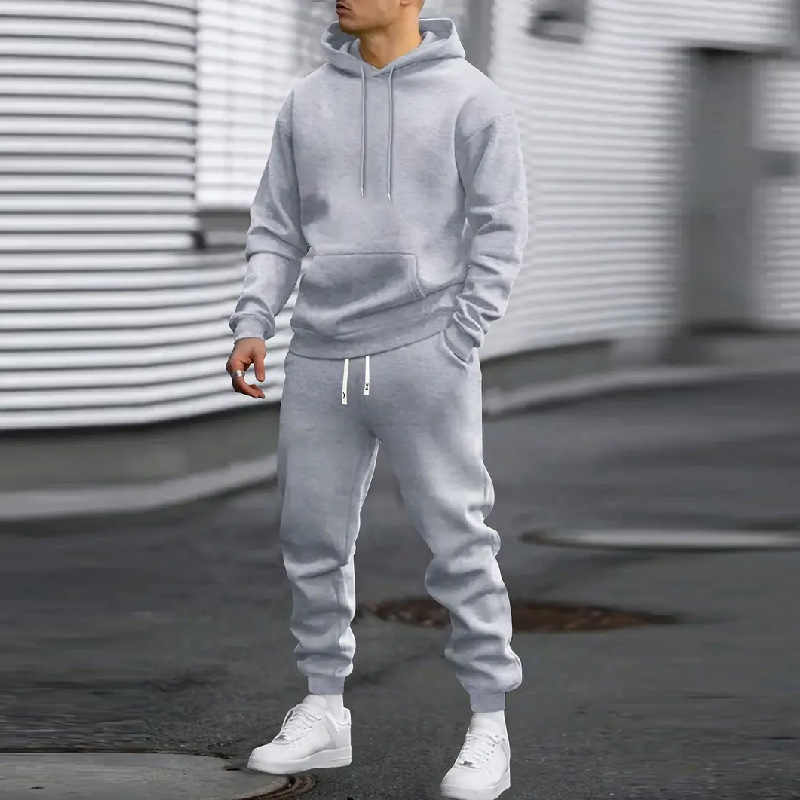春と秋の男性のレジャースポーツスーツの純色のパーカーとウエストパンツ|undefined