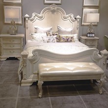 美式轻奢实木床 法式浪漫雕刻主卧1.8米双人床家具定制 复古奶油
