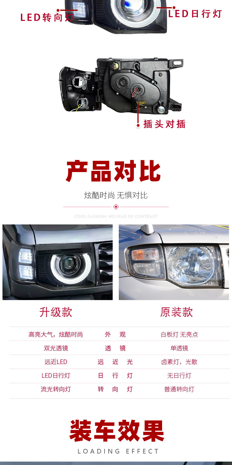 Suitable for 92-96 Mitsubishi Pajero V32 Headlight Assembly Modification with Led Lens Daytime Running Lights and Turn Signals