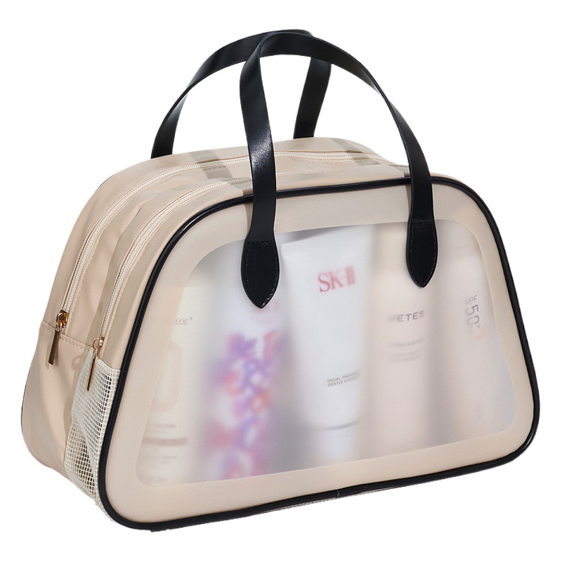 Bolsa de lavado de separación húmeda y seca de doble capa de semicírculo portátil de viaje a prueba de agua Fitness Natación de alta apariencia bolsa de cosméticos bolsa de almacenamiento