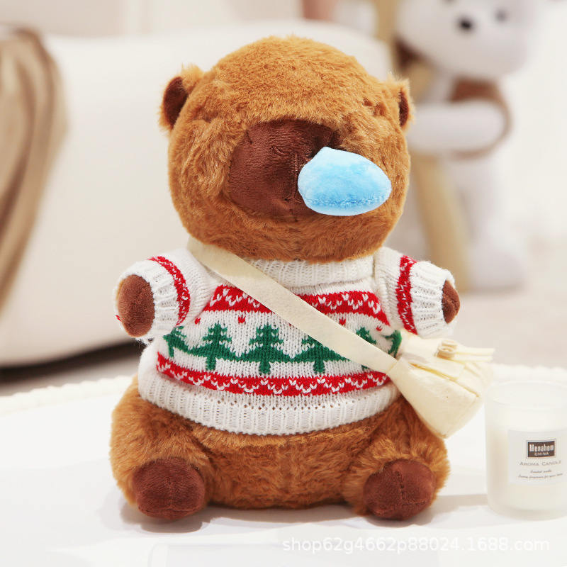 흰색 작은 나무 스웨터 흰색 가방