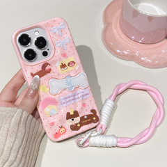 日本と韓国の子犬と猫に適した Apple 15 携帯電話ケース iPhone16promax ストラップ付き 14pro かわいい 13