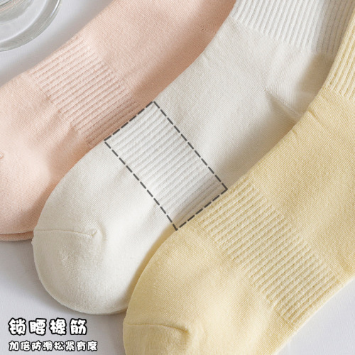 2024 white socks for women spring and autumn cotton double-section elastic waistband mid-calf socks ins trendy solid color sports socks