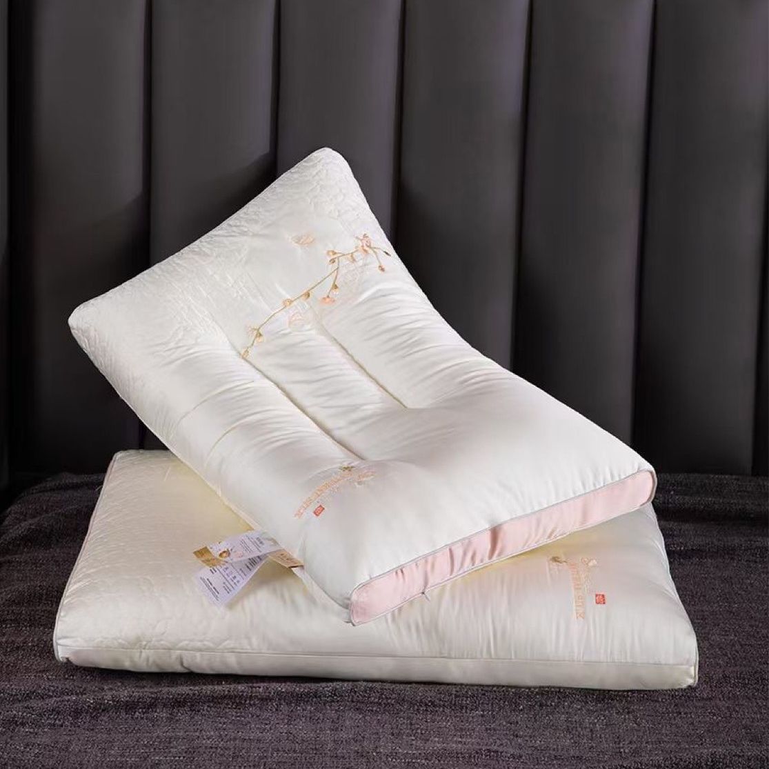 Long-Staple Cotton Embroidered Pillow Core Pillow for Sleeping Dormitory Single Pillow Core Home Skincare Pillow Neck Protection Soft and Breathable