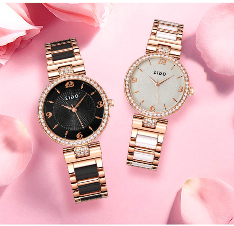 Relógio de quartzo elegante para mulher com detalhes de diamante_voghion.com
